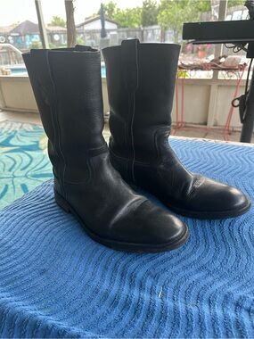 Kenneth Cole Black Leather Mid-Calf Men's Pull-On Boots